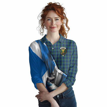 Falconer Tartan Women's Casual Shirt with Family Crest Scotland Patriotic Style Female - Tartan Vibes Clothing