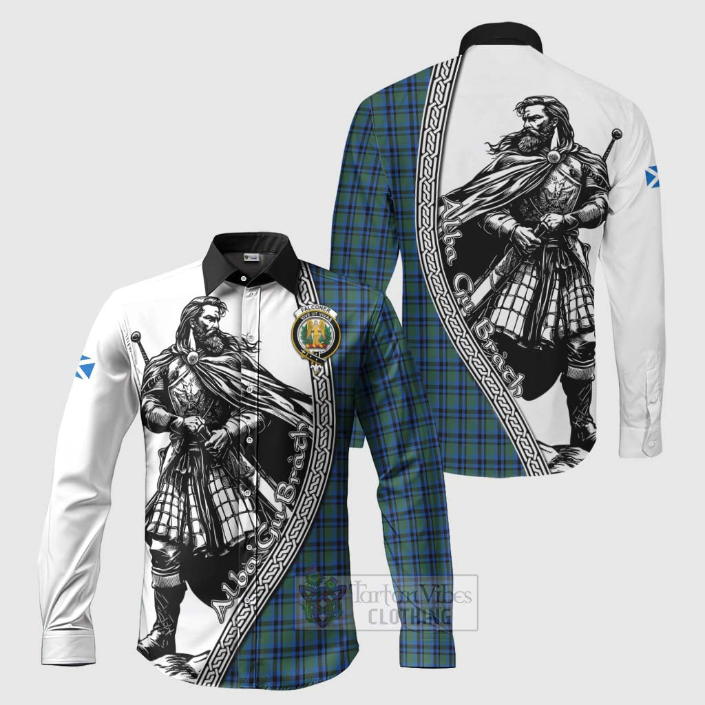 Falconer Tartan Clan Crest Long Sleeve Button Shirt with Highlander Warrior Celtic Style Men's Shirt S - Tartan Vibes Clothing