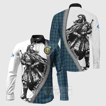 Falconer Tartan Clan Crest Long Sleeve Button Shirt with Highlander Warrior Celtic Style Men's Shirt S - Tartan Vibes Clothing
