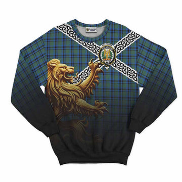 Falconer Crest Tartan Sweatshirt with Golden Lion Emblem Celtic Style Unisex - Tartan Vibes Clothing