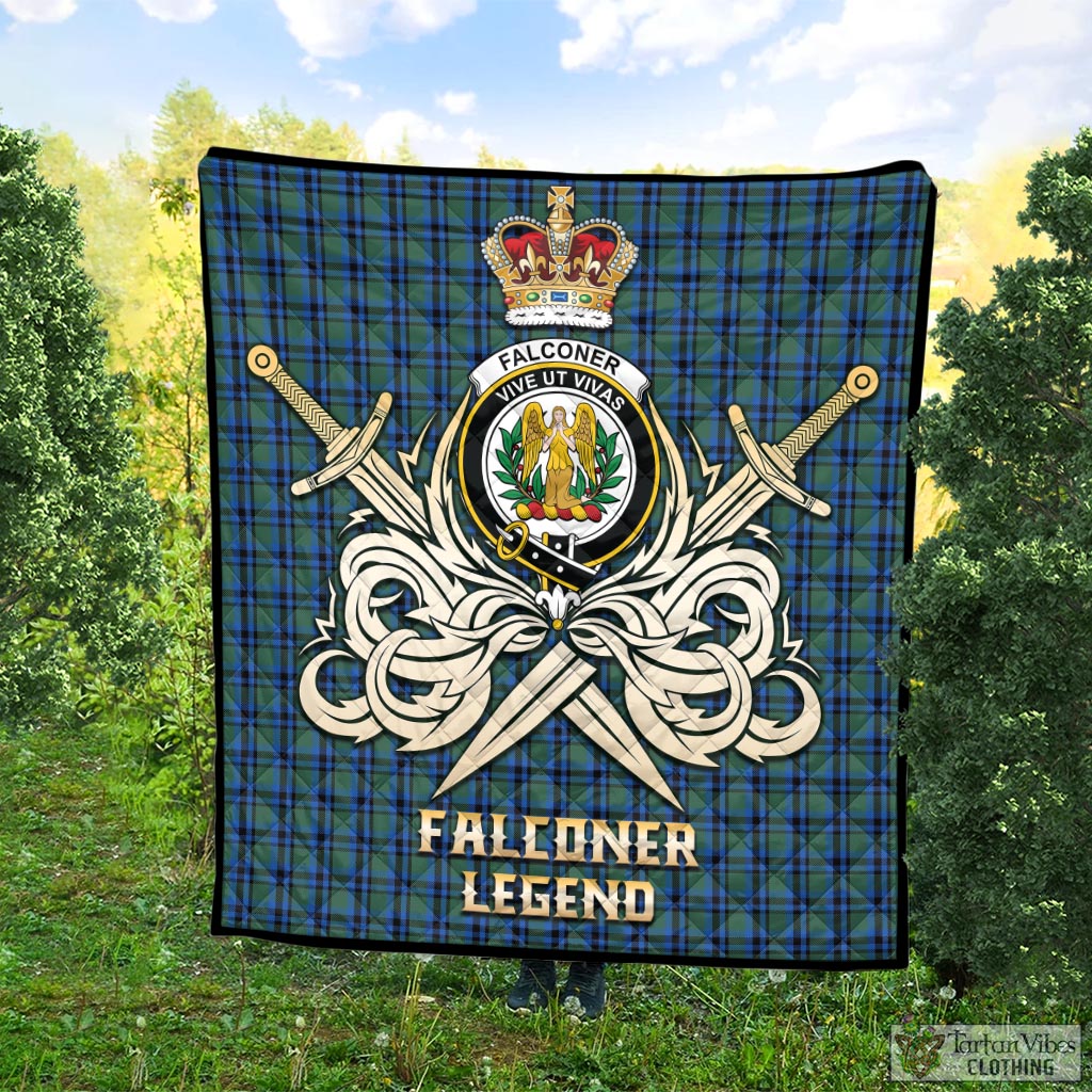 Tartan Vibes Clothing Falconer Tartan Quilt with Clan Crest and the Golden Sword of Courageous Legacy