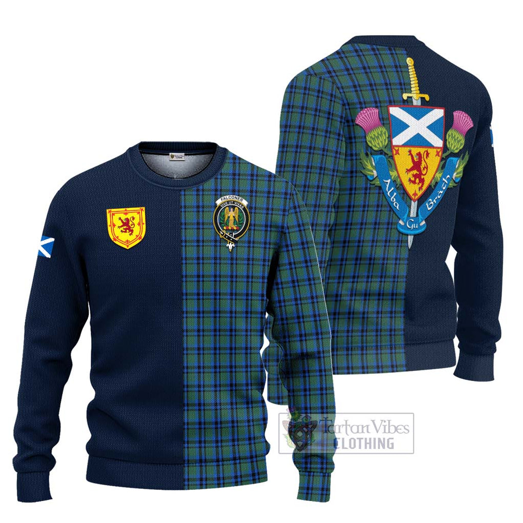 Falconer Tartan Ugly Sweater Alba with Scottish Lion Royal Arm Half Style Unisex - Tartan Vibes Clothing