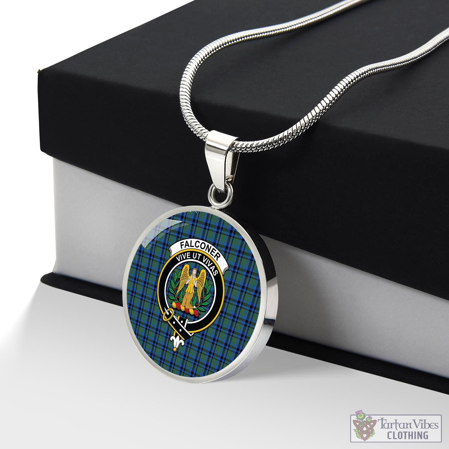 Falconer Tartan Circle Necklace with Family Crest Luxury Necklace (Silver) No - Tartan Vibes Clothing