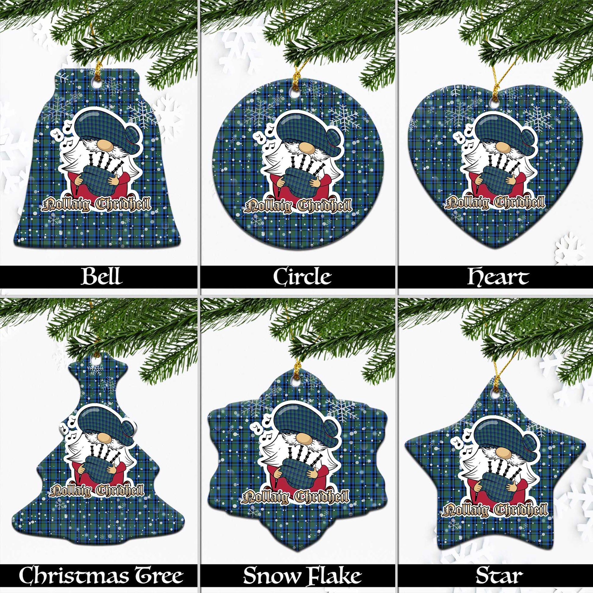Falconer Tartan Christmas Ceramic Ornaments with Scottish Gnome Playing Bagpipes Ceramic - Tartan Vibes Clothing
