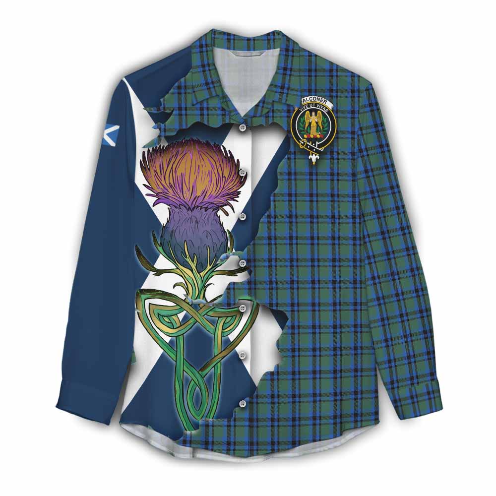 Tartan Vibes Clothing Falconer Tartan Family Crest Women's Casual Shirt Scottish Thistle Celtic Inspired