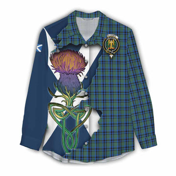 Tartan Vibes Clothing Falconer Tartan Family Crest Women's Casual Shirt Scottish Thistle Celtic Inspired