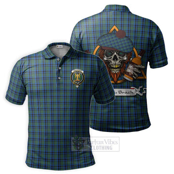Falconer Tartan Polo Shirt with Family Crest and Bearded Skull Holding Bottles of Whiskey Kid - Tartan Vibes Clothing
