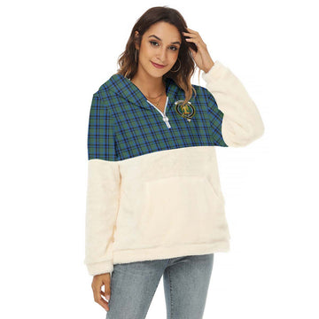 Falconer Tartan Half Style Women's Borg Fleece Hoodie with Half Zip with Family Crest Female - Tartan Vibes Clothing