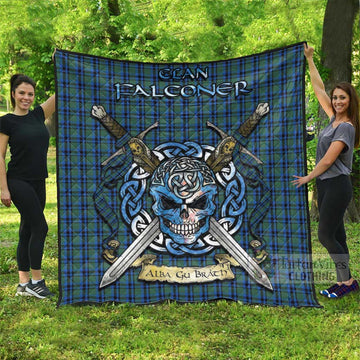 Falconer Tartan Quilt with Celtic Skull Alba Gu Brath Style Super King Quilt 91" x 110" - Tartan Vibes Clothing