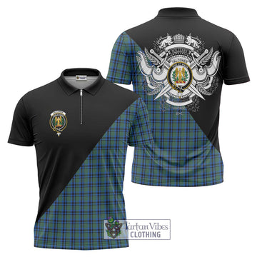 Falconer Tartan Zipper Polo Shirt with Family Crest and Military Logo Style Unisex - Tartan Vibes Clothing
