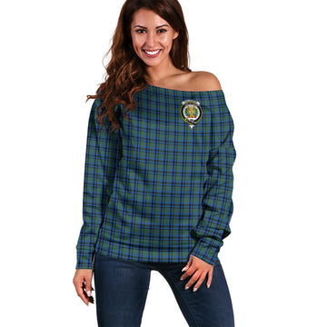 Falconer Tartan Off Shoulder Women Sweater with Family Crest Women - Tartan Vibes Clothing