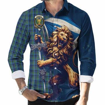 Falconer Tartan Family Crest Long Sleeve Button Shirt with Scottish Majestic Lion Men's Shirt S - Tartan Vibes Clothing