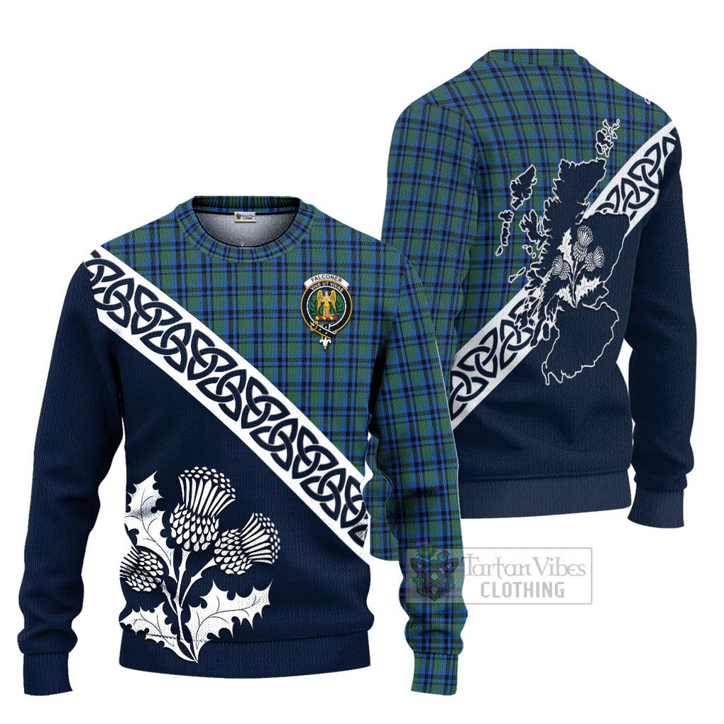 Falconer Tartan Ugly Sweater Featuring Thistle and Scotland Map Unisex - Tartan Vibes Clothing