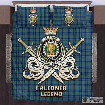 Tartan Vibes Clothing Falconer Tartan Bedding Set with Clan Crest and the Golden Sword of Courageous Legacy