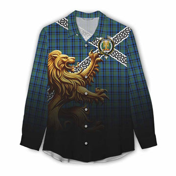 Falconer Crest Tartan Women's Casual Shirt with Golden Lion Emblem Celtic Style Female - Tartan Vibes Clothing