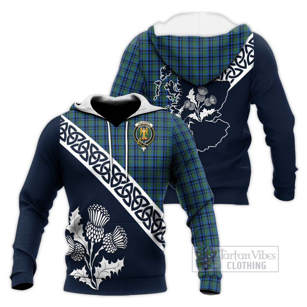 Falconer Tartan Knitted Hoodie Featuring Thistle and Scotland Map Unisex Knitted Pullover Hoodie - Tartan Vibes Clothing