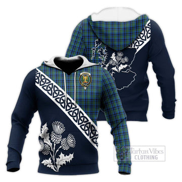 Falconer Tartan Knitted Hoodie Featuring Thistle and Scotland Map Unisex Knitted Pullover Hoodie - Tartan Vibes Clothing
