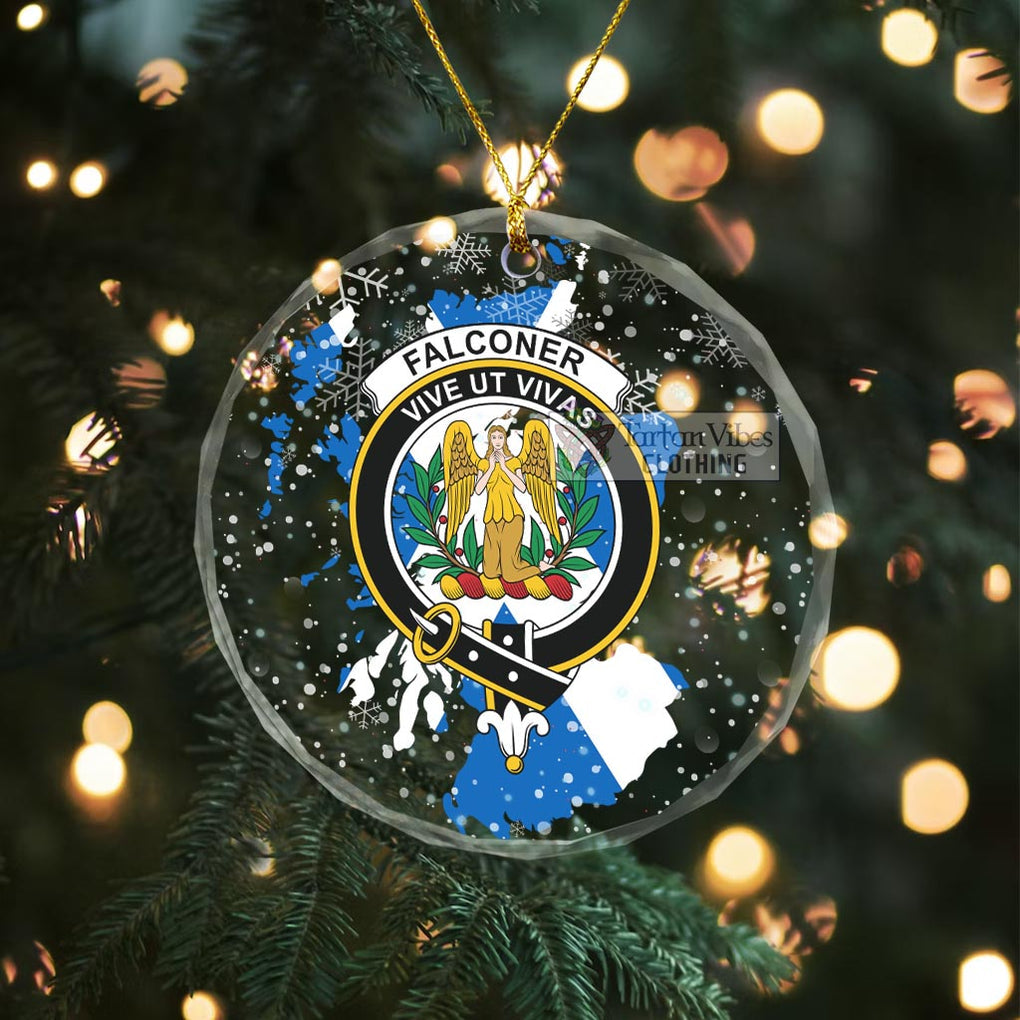 Falconer Clan Crest Christmas Glass Ornament with Scotland Map Transparent Glass Circle - 2D-tartanvibesclothing