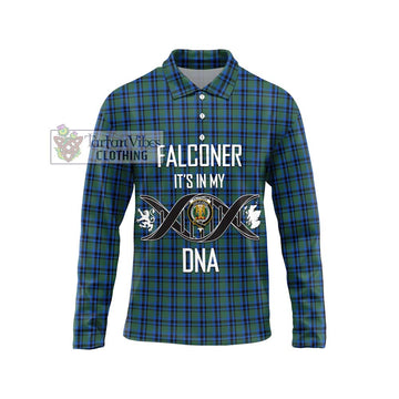 Falconer Tartan Long Sleeve Polo Shirt with Family Crest DNA In Me Style Unisex - Tartan Vibes Clothing