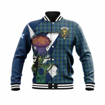 Tartan Vibes Clothing Falconer Tartan Family Crest Baseball Jacket Scottish Thistle Celtic Inspired