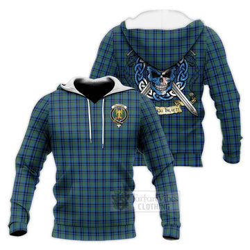 Falconer Tartan Knitted Hoodie with Family Crest Celtic Skull Style Unisex Knitted Pullover Hoodie - Tartan Vibes Clothing