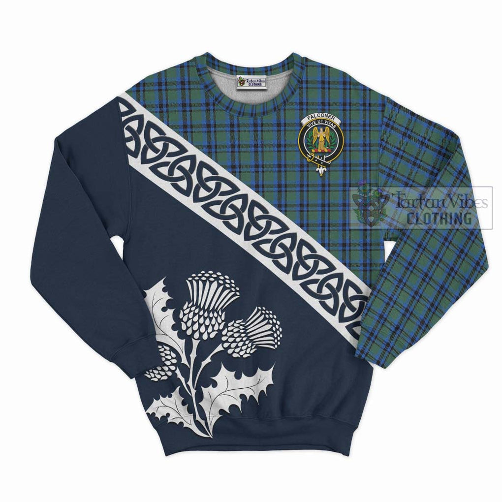 Falconer Tartan Sweatshirt Featuring Thistle and Scotland Map Unisex - Tartan Vibes Clothing