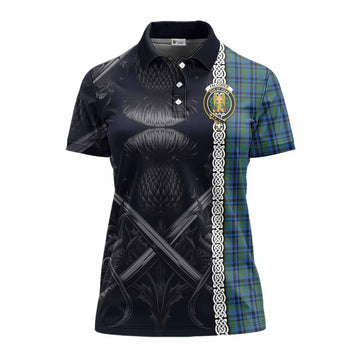 Falconer Tartan Women's Polo Shirt with Family Crest Cross Sword Thistle Celtic Vibes Women - Tartan Vibes Clothing