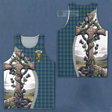 Falconer Tartan Men's Tank Top with Family Crest and St. Andrew's Cross Accented by Thistle Vines Men - Tartan Vibes Clothing