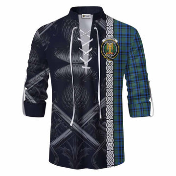 Falconer Tartan Ghillie Kilt Shirt with Family Crest Cross Sword Thistle Celtic Vibes Men - Tartan Vibes Clothing