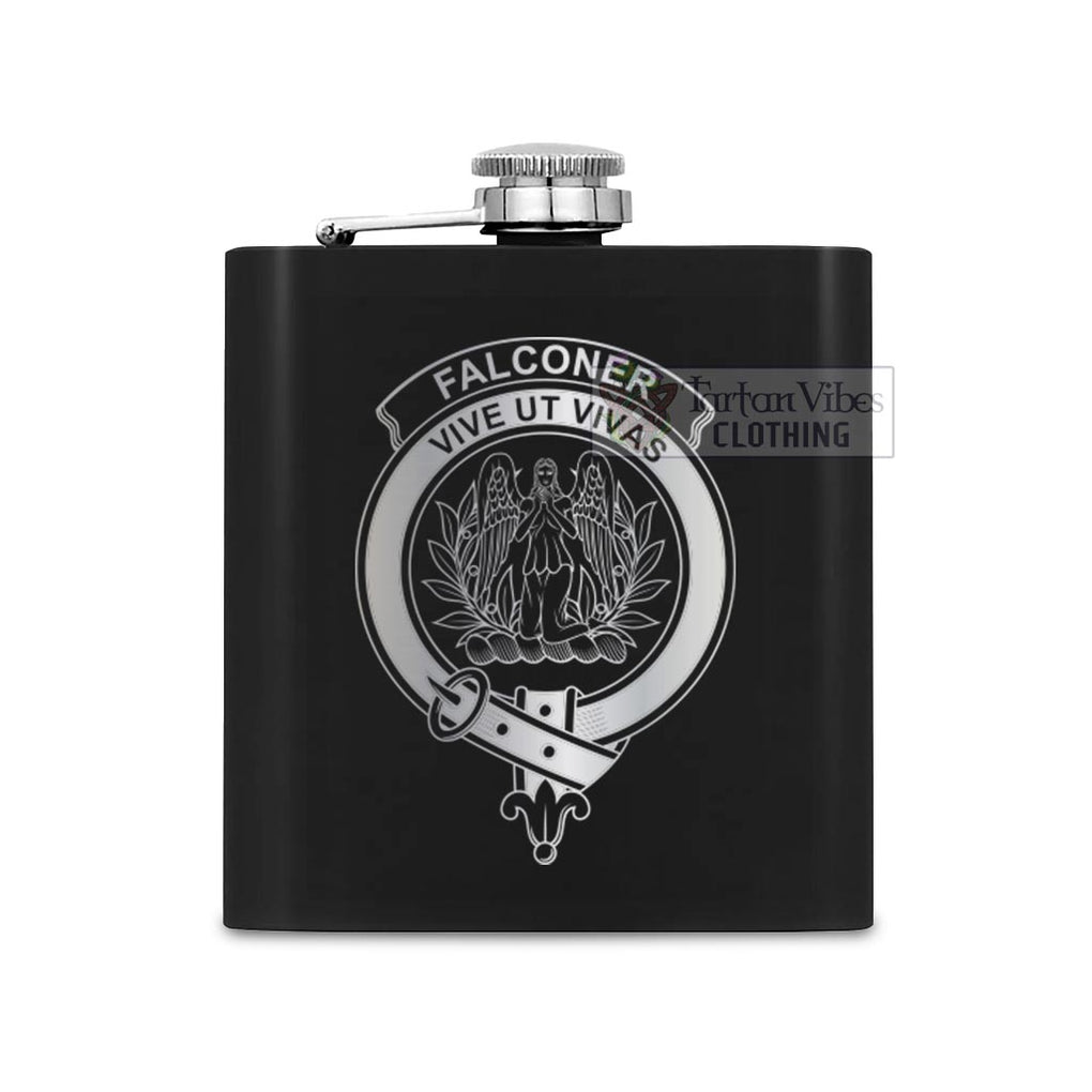 Falconer Crest Hip Flask Set 7oz Black Stainless Steel with A Gift Box One Size 7oz - 2D-tartanvibesclothing