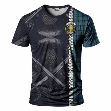 Falconer Tartan T-Shirt with Family Crest Cross Sword Thistle Celtic Vibes Kid's Shirt - Tartan Vibes Clothing