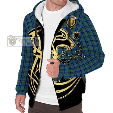 Falconer Tartan Sherpa Hoodie with Family Crest Celtic Wolf Style Unisex S - Tartan Vibes Clothing