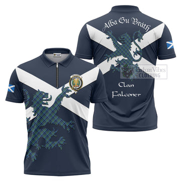 Falconer Tartan Lion Rampant Zipper Polo Shirt Proudly Display Your Heritage with Alba Gu Brath and Clan Name Unisex - Tartan Vibes Clothing