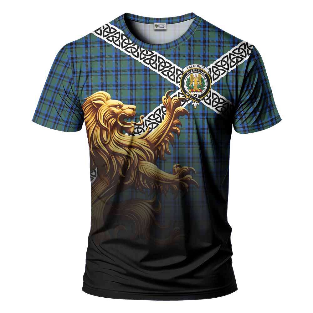Falconer Crest Tartan T-Shirt with Golden Lion Emblem Celtic Style Kid's Shirt - Tartan Vibes Clothing