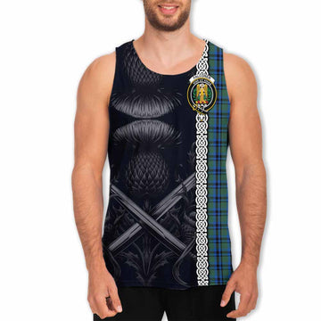 Falconer Tartan Men's Tank Top with Family Crest Cross Sword Thistle Celtic Vibes Men - Tartan Vibes Clothing