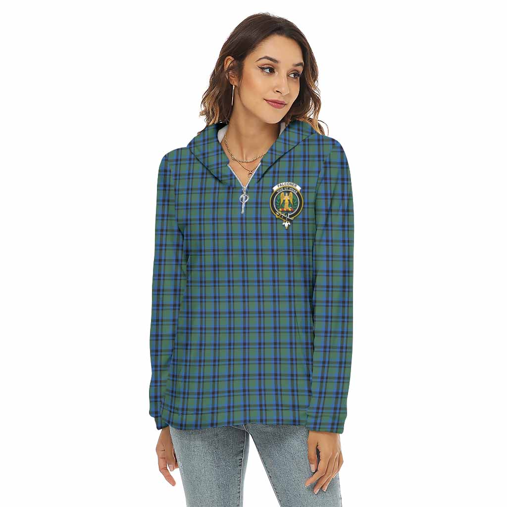 Falconer Tartan Women's Borg Fleece Hoodie with Half Zip with Family Crest Female - Tartan Vibes Clothing