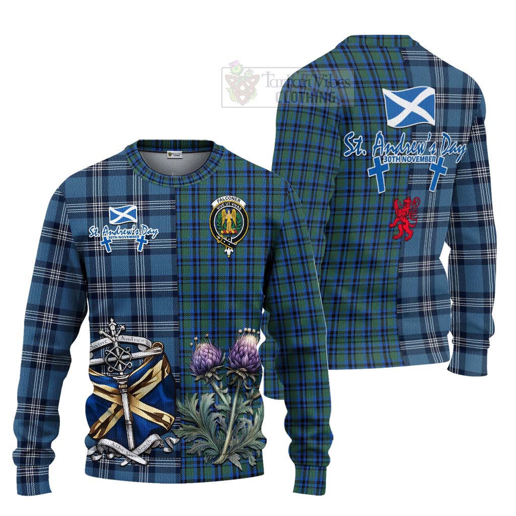 Falconer Tartan Knitted Sweater Happy St. Andrew's Day Half Tartan Style Unisex - Tartan Vibes Clothing