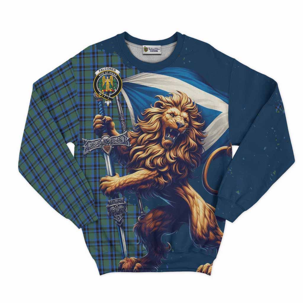 Falconer Tartan Family Crest Sweatshirt with Scottish Majestic Lion Unisex - Tartan Vibes Clothing