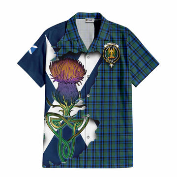 Tartan Vibes Clothing Falconer Tartan Family Crest Short Sleeve Button Shirt Scottish Thistle Celtic Inspired