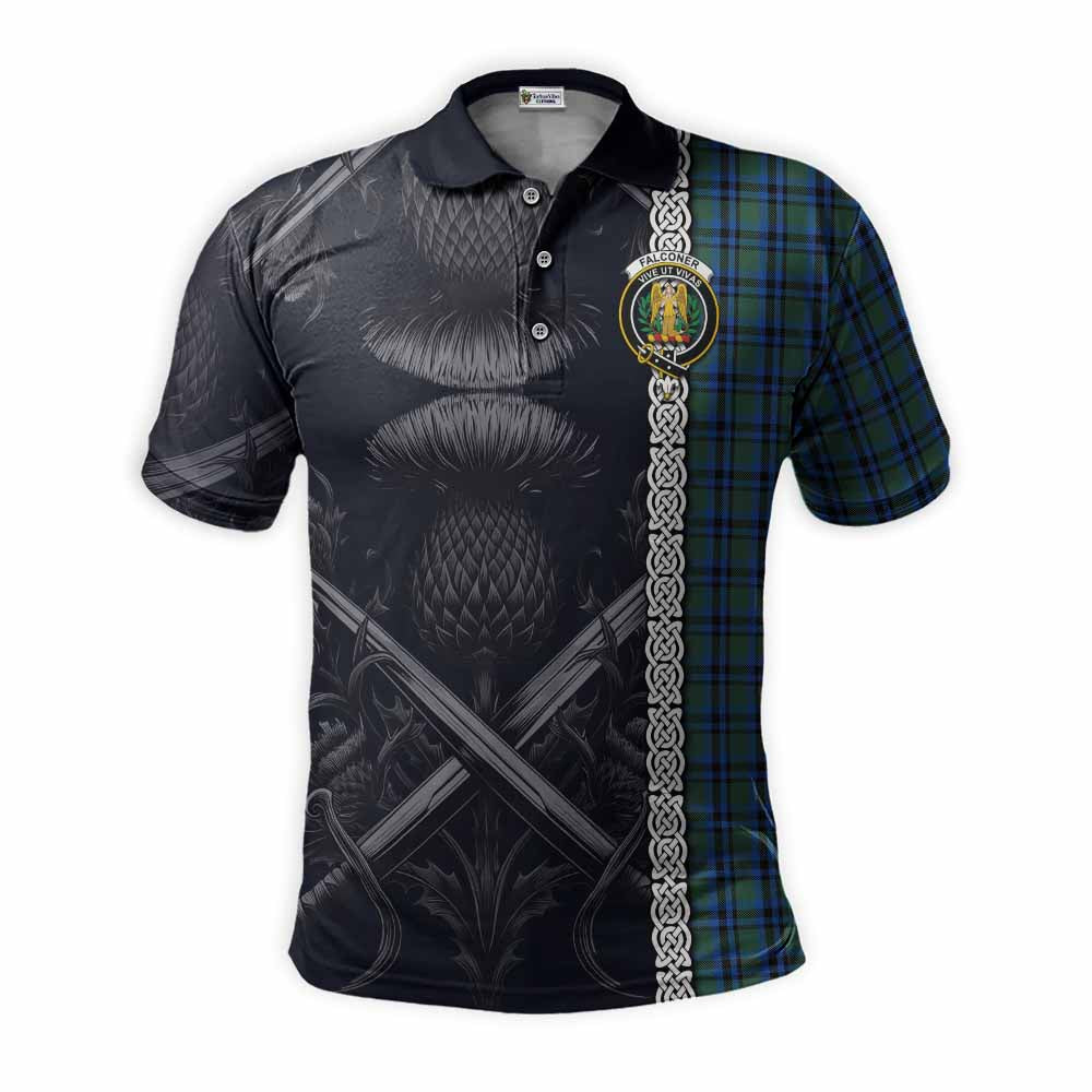 Falconer Tartan Polo Shirt with Family Crest Cross Sword Thistle Celtic Vibes Kid - Tartan Vibes Clothing