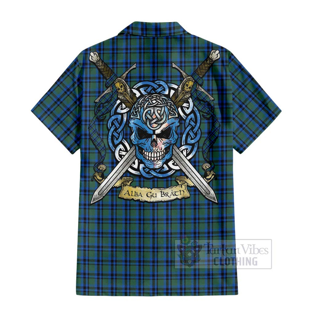 Falconer Tartan Hawaiian Shirt with Family Crest Celtic Skull Style - Tartan Vibes Clothing