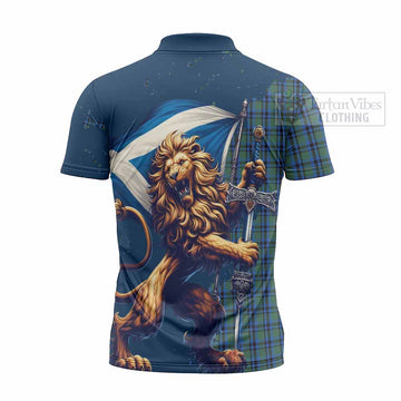 Falconer Tartan Family Crest Zipper Polo Shirt with Scottish Majestic Lion - Tartan Vibes Clothing