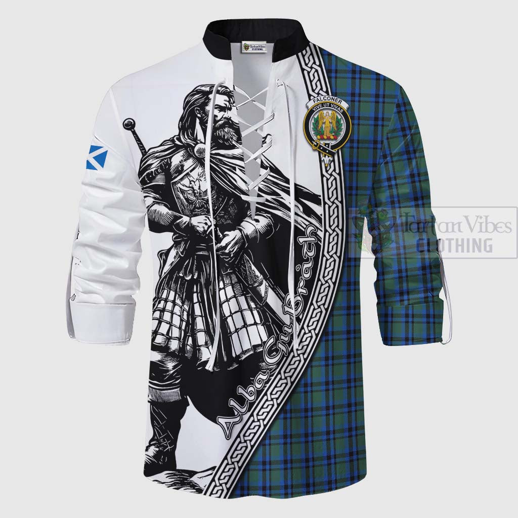 Falconer Tartan Clan Crest Ghillie Kilt Shirt with Highlander Warrior Celtic Style - Tartan Vibes Clothing