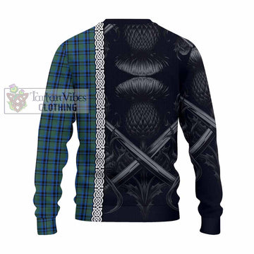 Falconer Tartan Knitted Sweater with Family Crest Cross Sword Thistle Celtic Vibes - Tartan Vibes Clothing