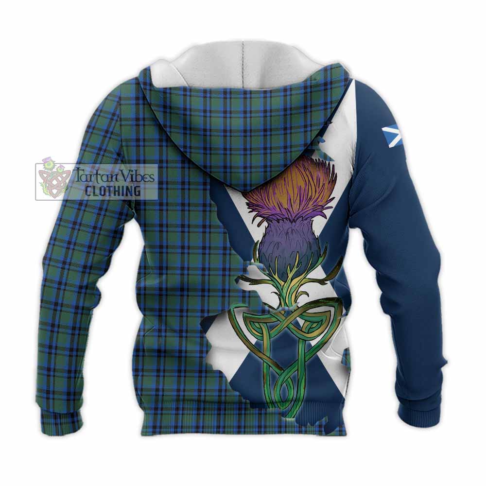 Tartan Vibes Clothing Falconer Tartan Family Crest Knitted Hoodie Scottish Thistle Celtic Inspired