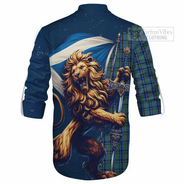 Falconer Tartan Family Crest Ghillie Kilt Shirt with Scottish Majestic Lion - Tartan Vibes Clothing