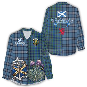 Falconer Tartan Women's Casual Shirt Happy St. Andrew's Day Half Tartan Style - Tartan Vibes Clothing