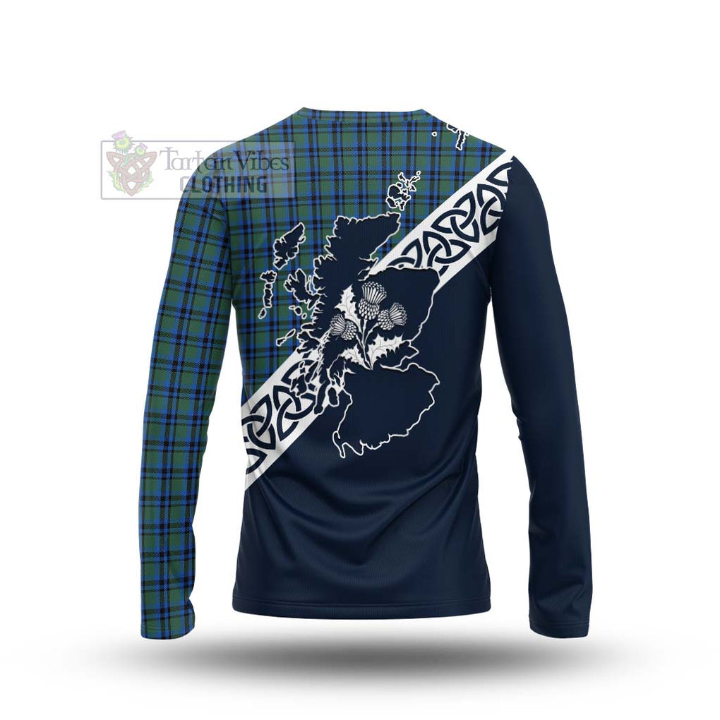 Falconer Tartan Long Sleeve T-Shirt Featuring Thistle and Scotland Map - Tartan Vibes Clothing