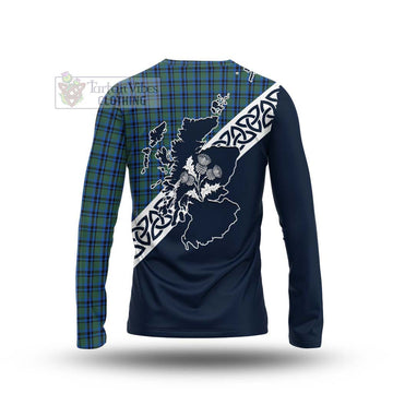 Falconer Tartan Long Sleeve T-Shirt Featuring Thistle and Scotland Map - Tartan Vibes Clothing