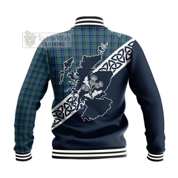 Falconer Tartan Baseball Jacket Featuring Thistle and Scotland Map - Tartan Vibes Clothing